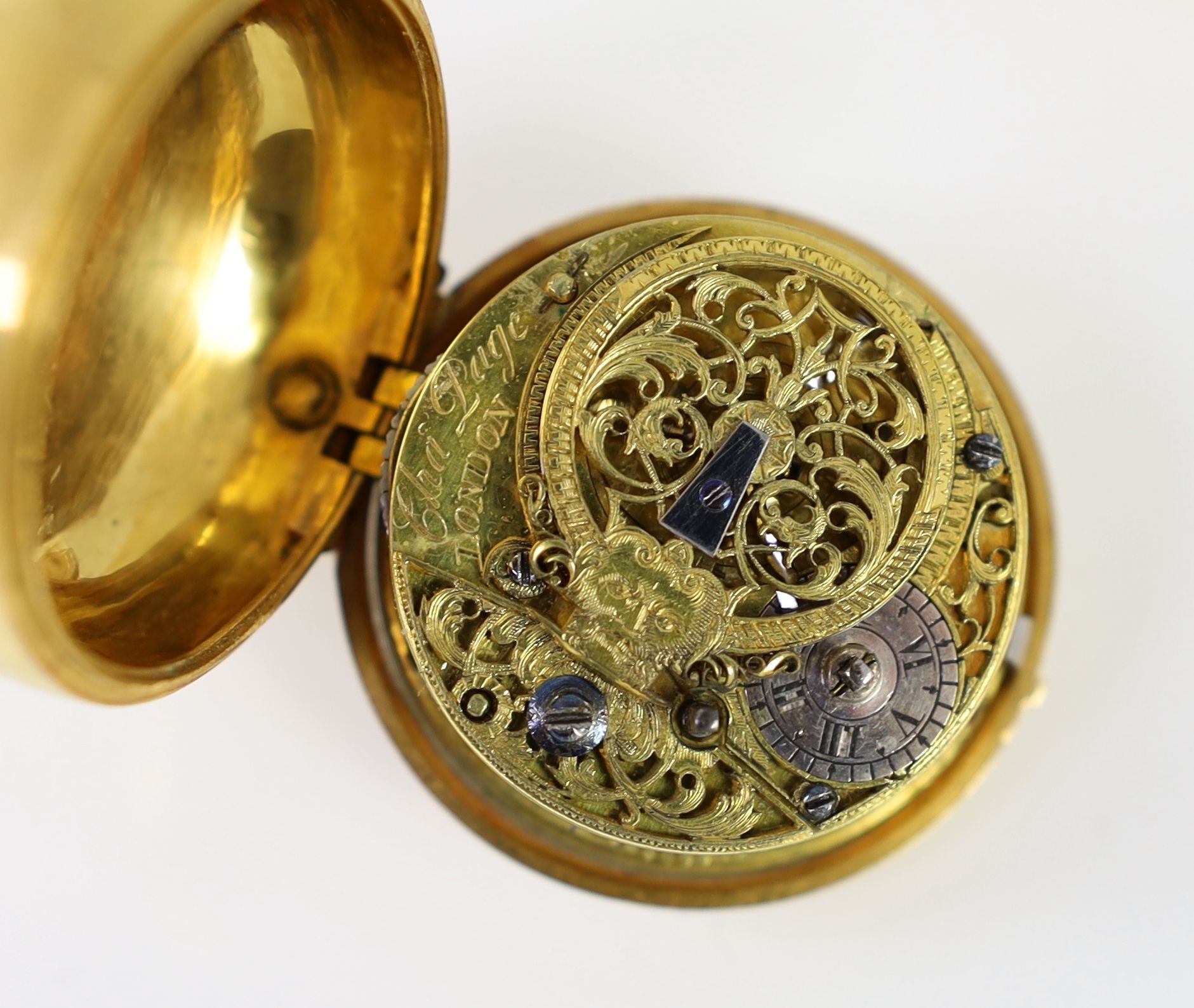 A George II 22ct gold pair cased key wind verge pocket watch, by Charles Page, London